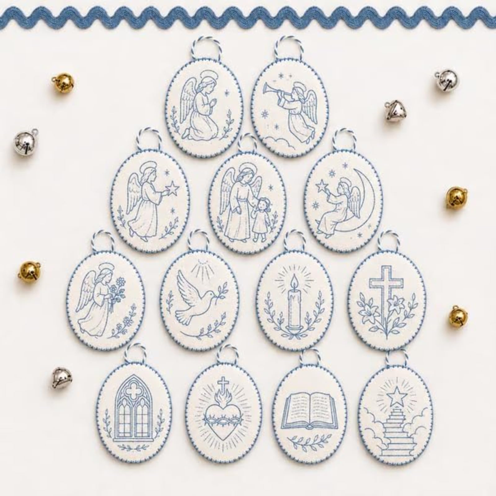 yiokeo Beginner-Friendly DIY Heirloom Oval Embroidery Ornament Kit Collection, Hand Embroidery Christmas Ornaments Kit with Tools & Guide, for Holiday Decor or Gifts (Style D)