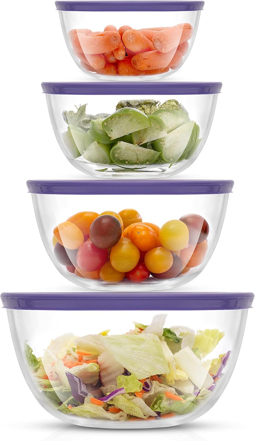 JoyJolt Very Peri 8pc Glass Mixing Bowls with Lids Set - Large Nesting Bowls, 2 Qt, Durable, Dishwasher & Microwave Safe