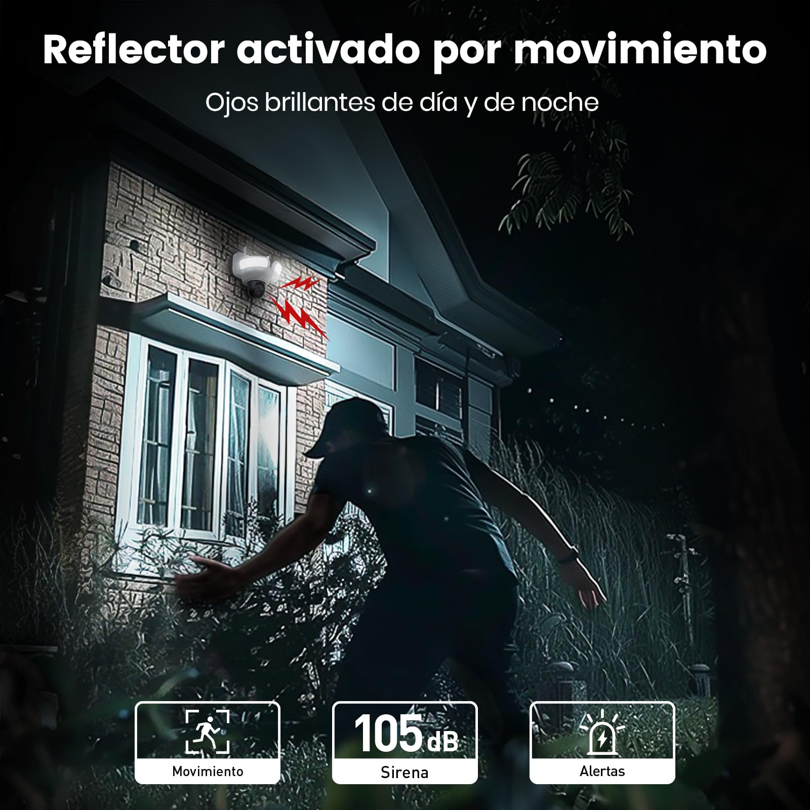 aosu 3K HD Proyectores Exteriores con Cableado, 2600 lúmenes, PTZ 360° | 3 sensores PIR, Grabación 24/7, Visión nocturna, IP65 impermeable, Wi‑Fi 2,4 GHz, Para entrada/jardín
