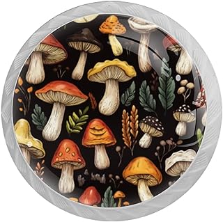 4 pcs Colorful Mushrooms (7) Cabinet Knobs Crystal Drawer Pulls Clear 35 mm Diamond for Kitchen, Bathroom Cabinet, Dresser and Cupboard