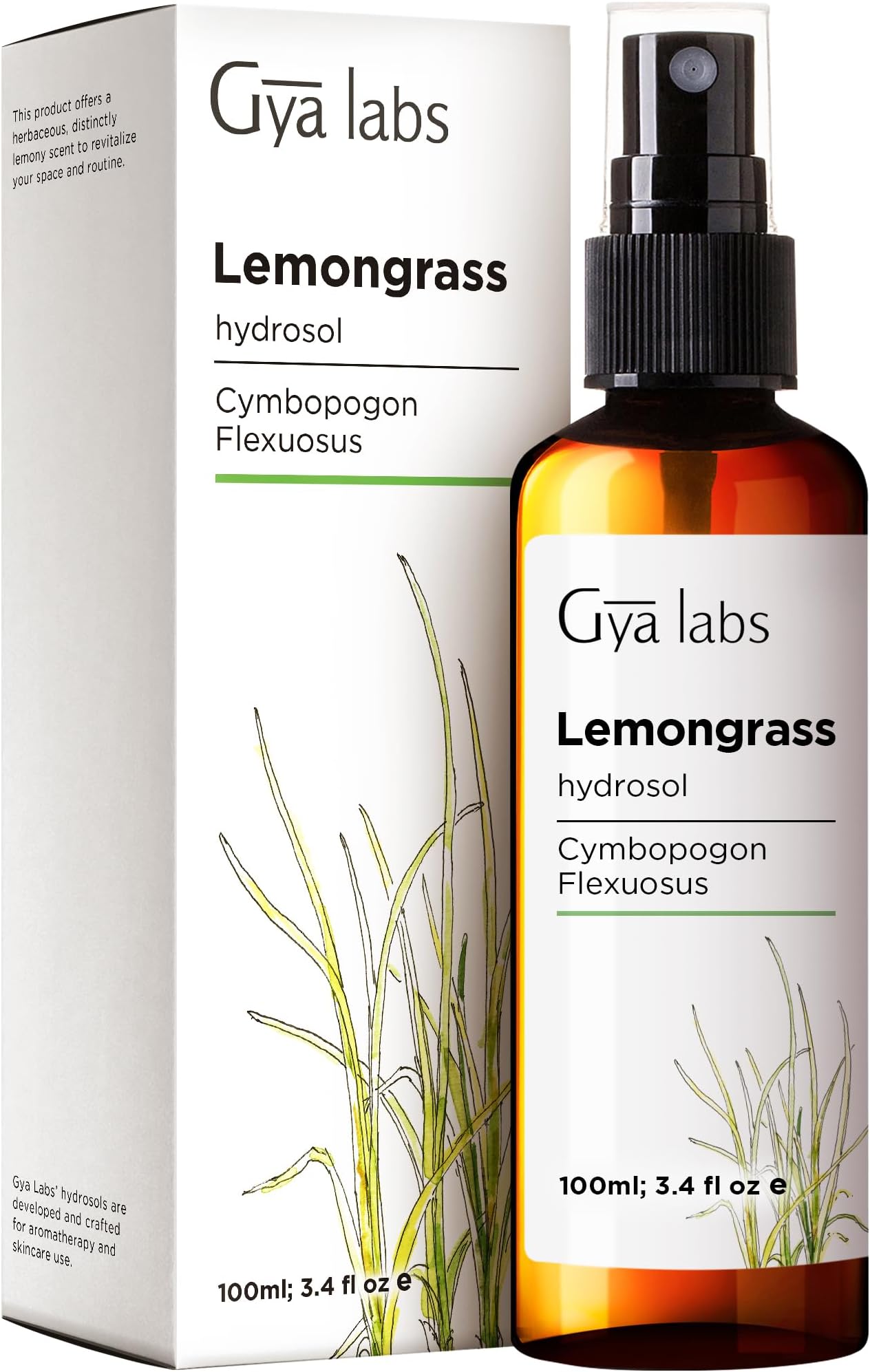 Lemongrass Hydrosol - 3.4 Fl Oz - Hydrating Face & Body Mist for Skin Toner & Hair Refresher - As Pillow, Room & Linen Spray for Fresh Scent