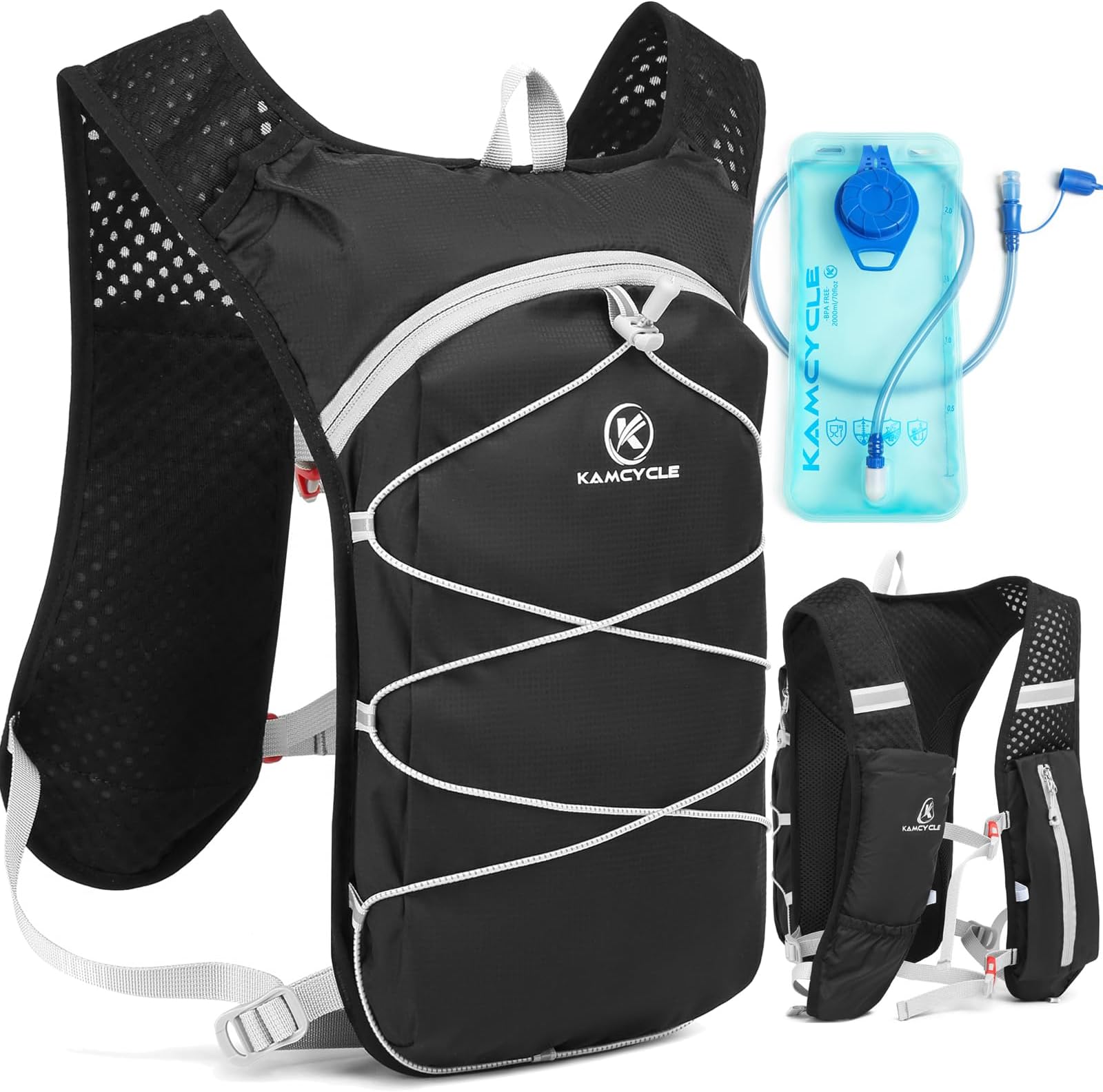 Running Hydration Vest Backpack,Lightweight Cycling Water Backpack,Water Bladder Bag Daypack for Hiking Trail Running Biking Race Marathon for Women Men (With 2l Bladder)