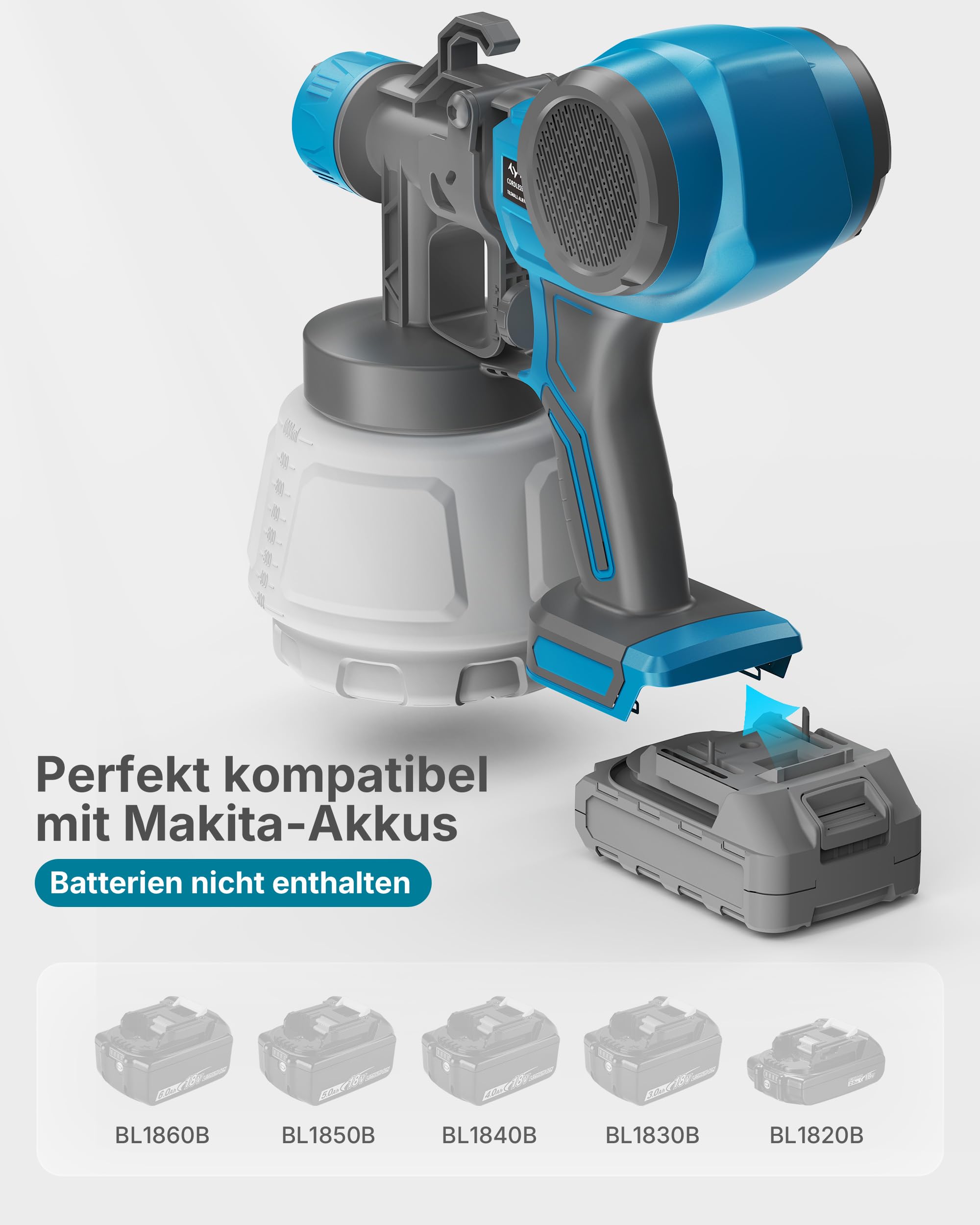 Tilswall Système de pulvérisation de peinture Alien500 sans fil pour Makita 18 V (sans batterie)