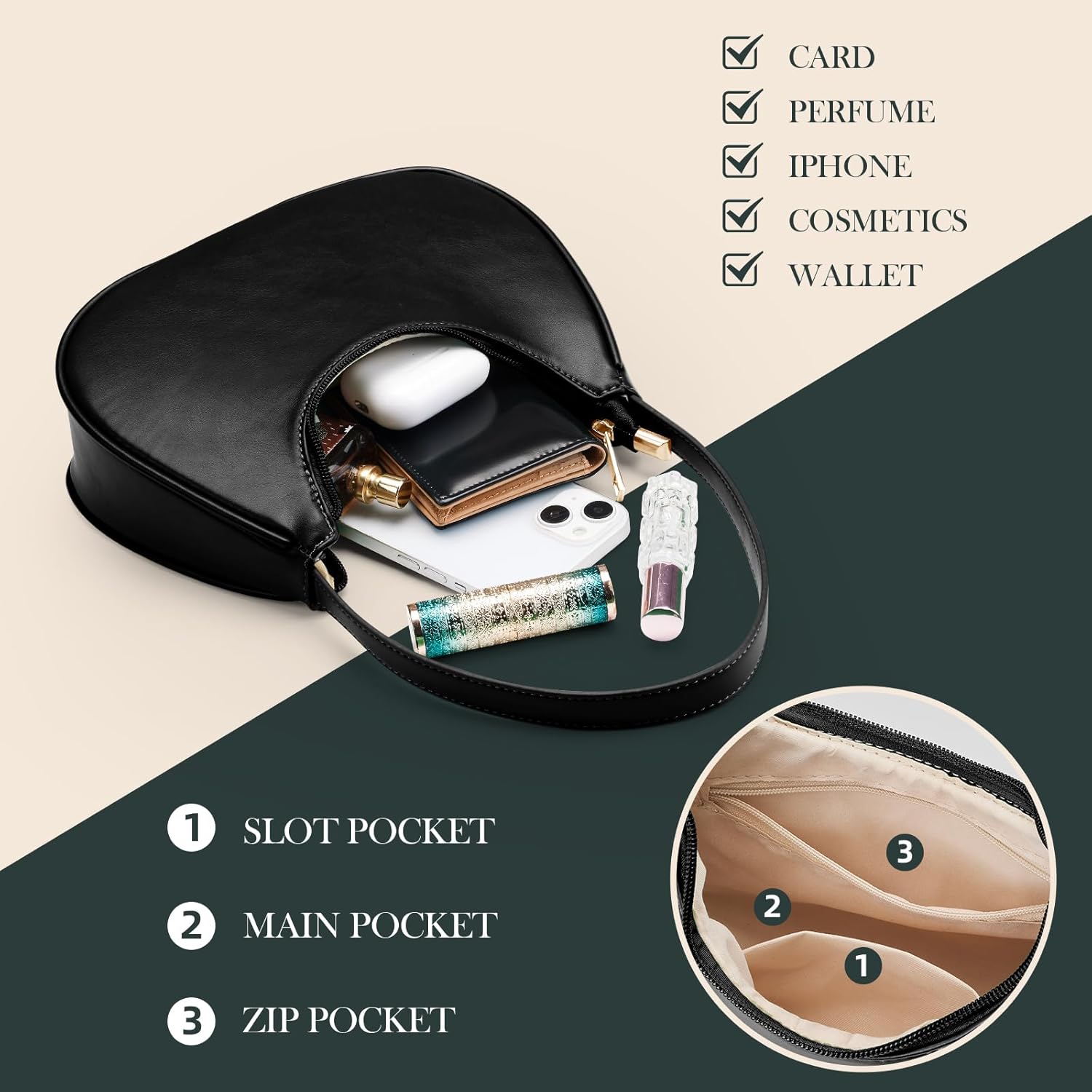 Shoulder Bags for Women Hobo Tote Handbag Mini Clutch Purse with Zipper Suitable for Everyday Outdoor Activities and Part - Image 6