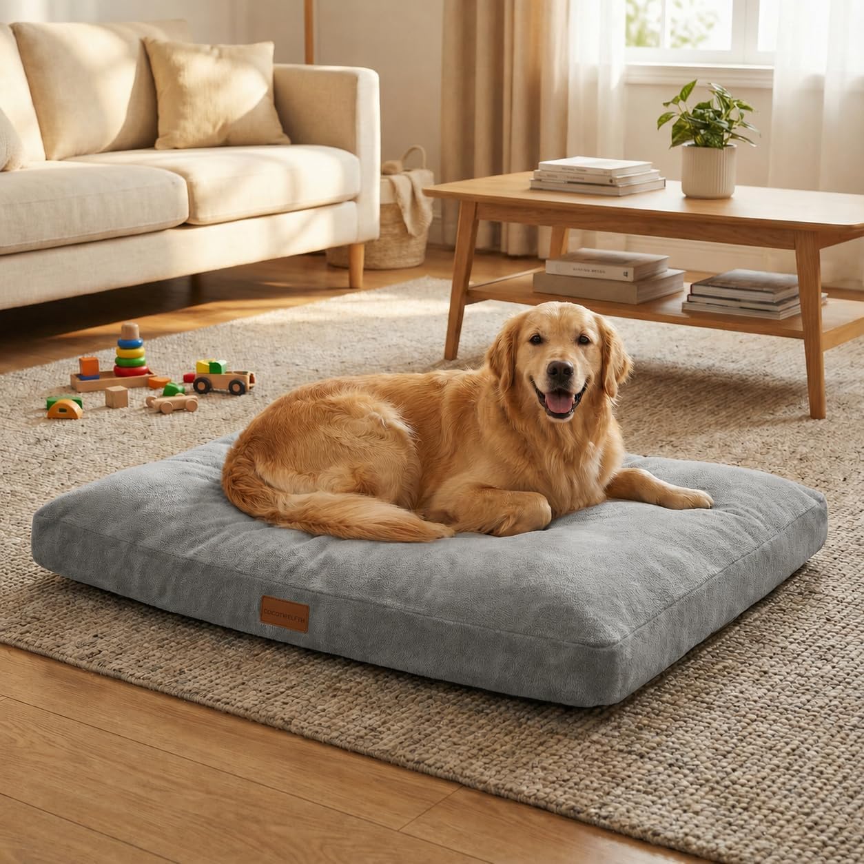 Dog Super Soft Large Dog Bed, 42 Inches Orthopedic Memory Foam Pet Beds with Anti Slip Bottom, Dog Sleeping Mattress with Removable and Washable Cover
