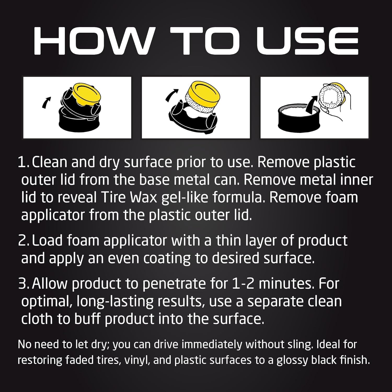 Formula 1 Tire Wax - Long Lasting Tire Gel for Black Glossy Tires, Water Resistant, Restores Plastic Trim, Foam Applicator Included, 10oz - Image 5