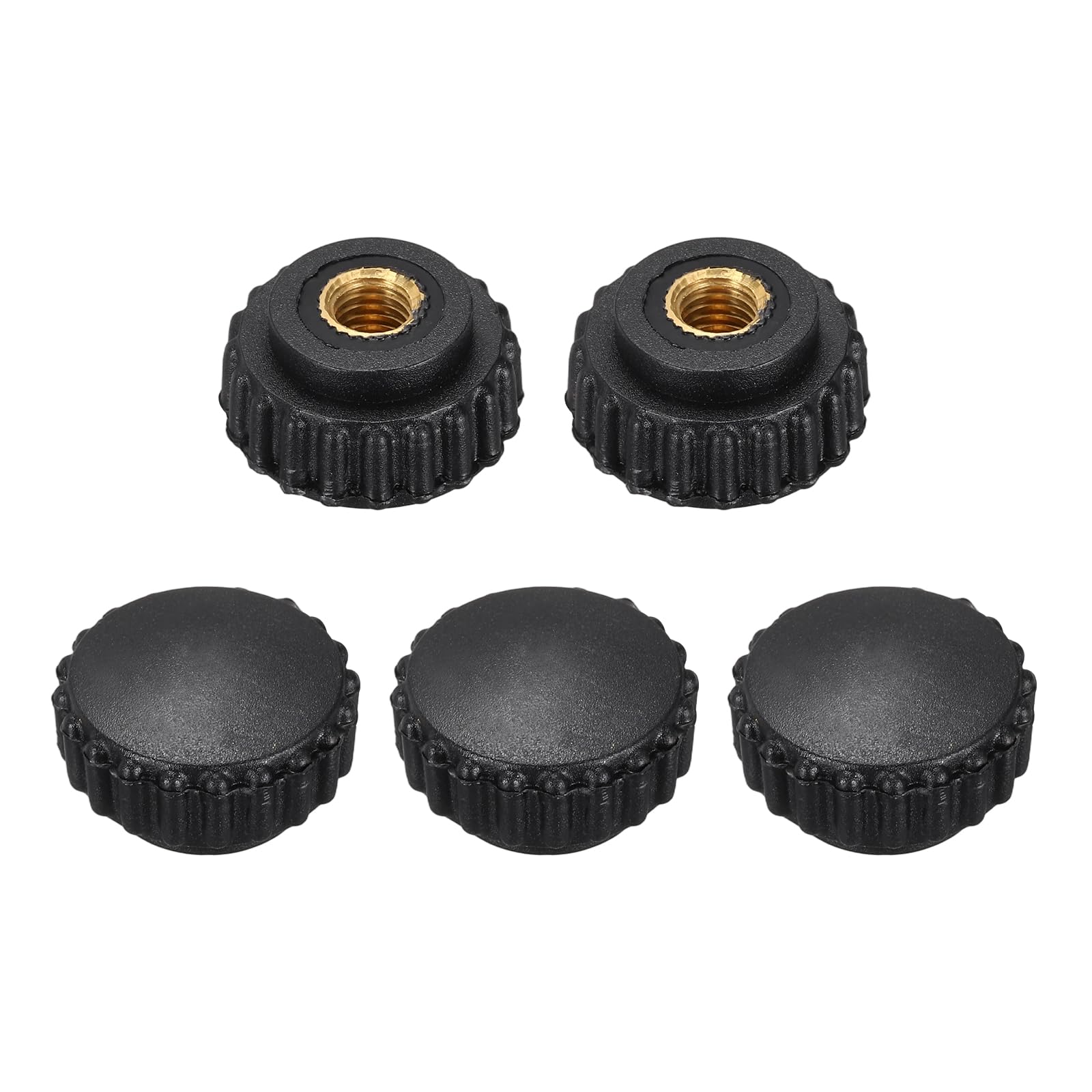 sourcing map 5Pcs Knurled Knobs M6 Female Thread 22mm Head Plastic Non-Through Hole Brass Screw-in Clamping Handles Threaded Matte Handle Hand Tightening Knob Thumb Screws