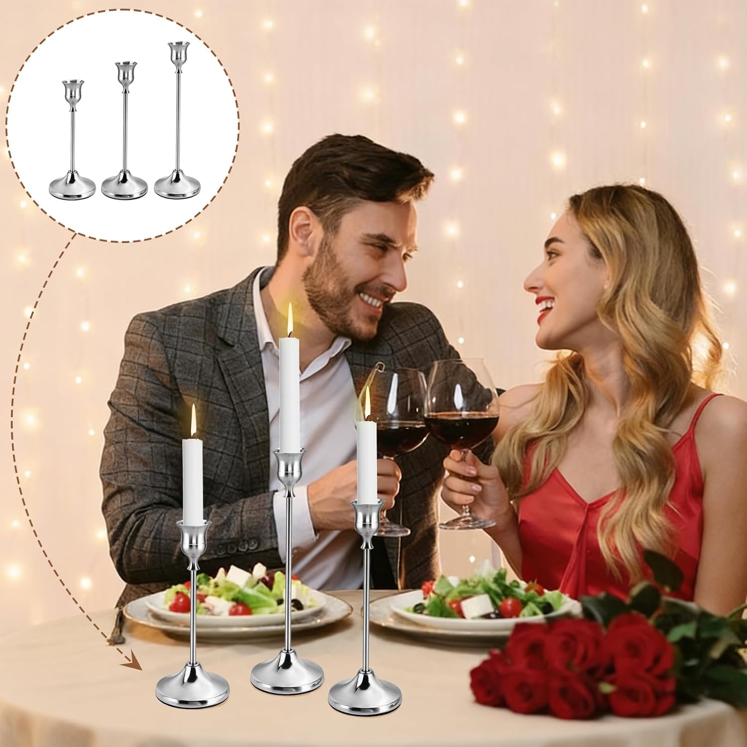 15 Pcs 3 Sizes Silver Taper Candle Holders, Decorative Candlestick Holder Metal Candle Stand Candlestick Holder Set for Home Decor Mother's Day Wedding Dinning Party Anniversary