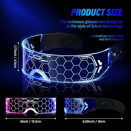 Miniatura 2 de Weewooday 2 pares de lentes con visera LED, control doble, 7 colores y 4 modos, gafas futuristas, gafas luminosas