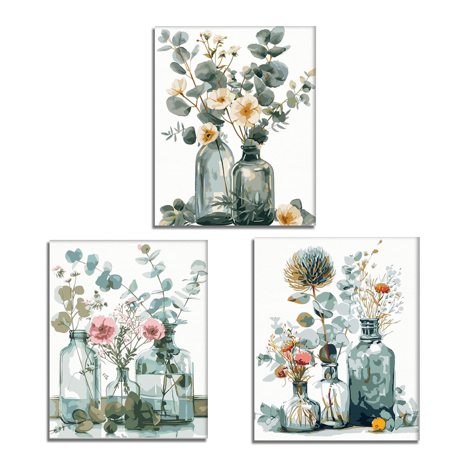 KiKiHong 3 Piece Floral in Vases Canvas Wall Art, Botanical Flower Prints for Living Room, Bedroom, Bathroom Decor, 30x40cm Unframed โ image 1