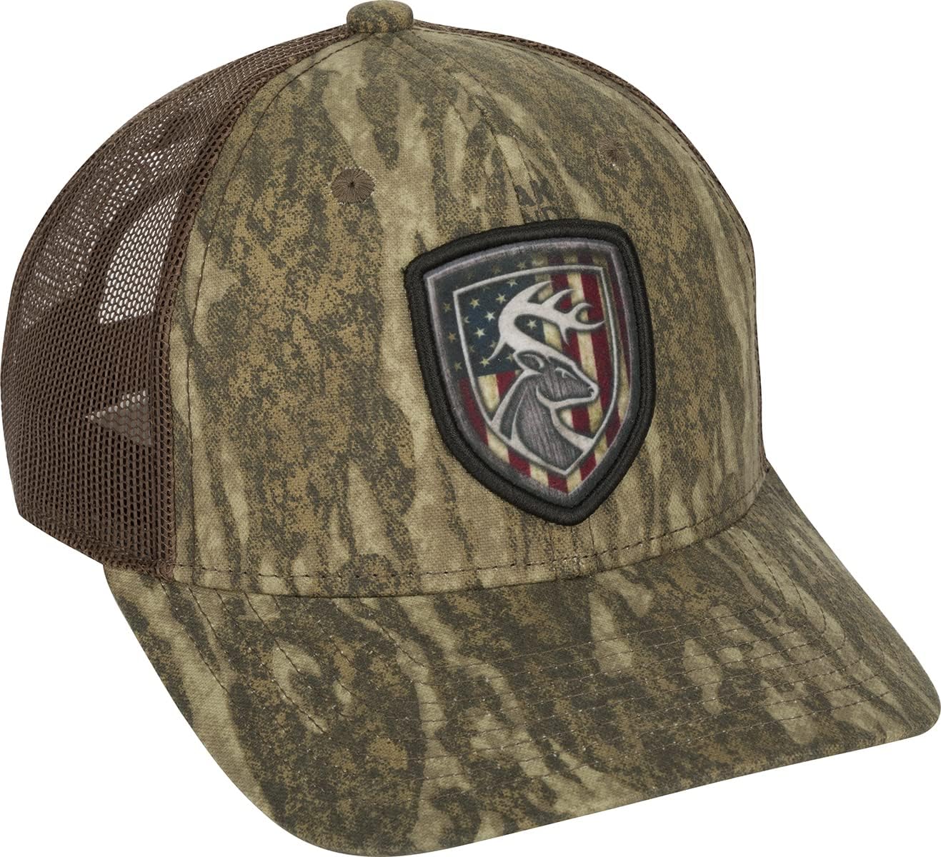 Drake Men's Americana Shield Patch Mesh Snapback Light Breathable Camo Hunting Baseball Cap | Cotton Twill Front Panels, OSFM