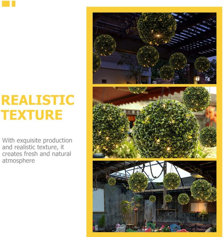 Yardwe Flower Grass Ball Chandelier Eucalyptus Grass Ball Faux Boxwood Ball Topiary Ball Light Hanging Artificial Leaf Solar Hanging Light Fake Iron The Flowers