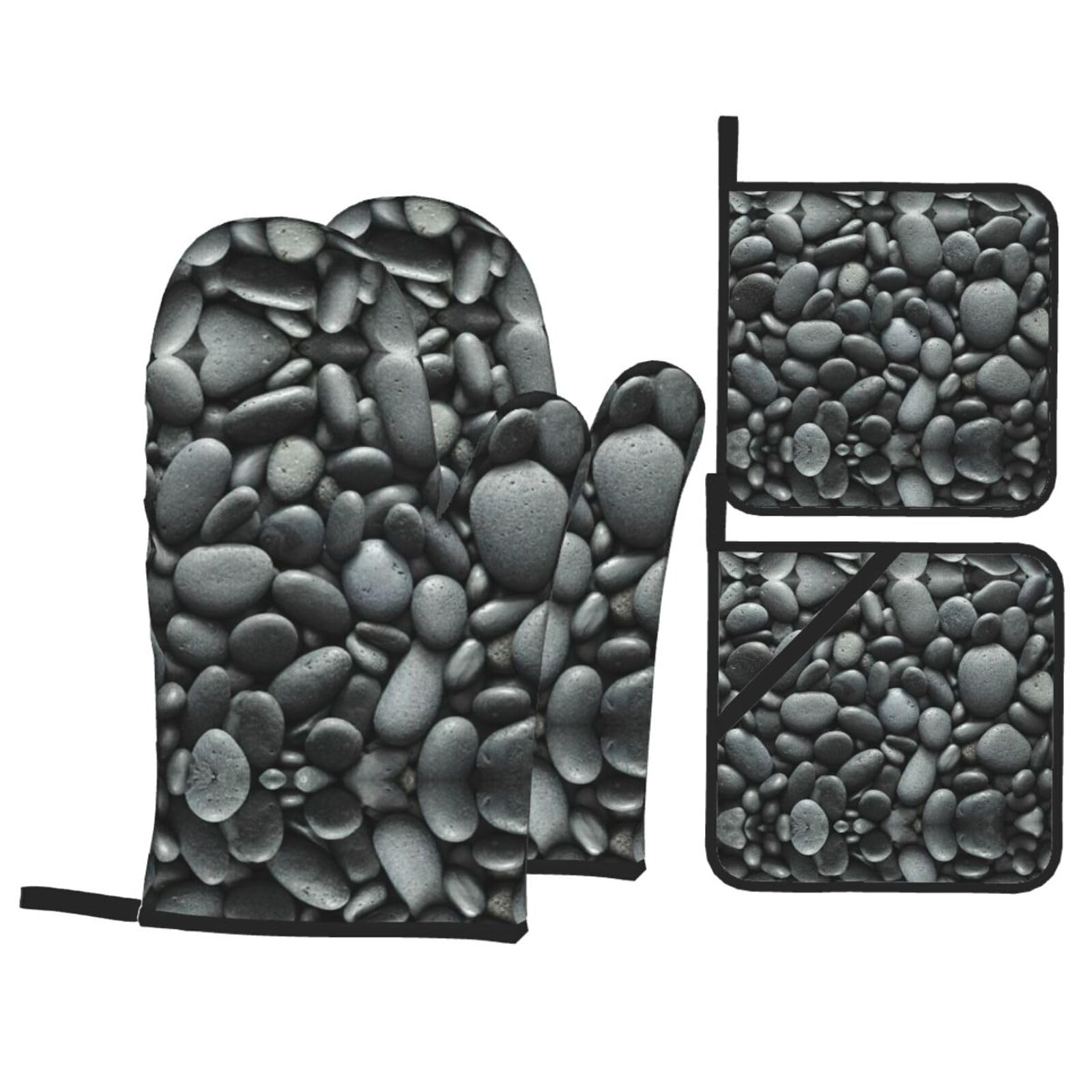 Many Black Pebbles Print Stylish 4-Piece Microwaving Oven Waterproof Kitchen Gloves Baking Holiday Cooking