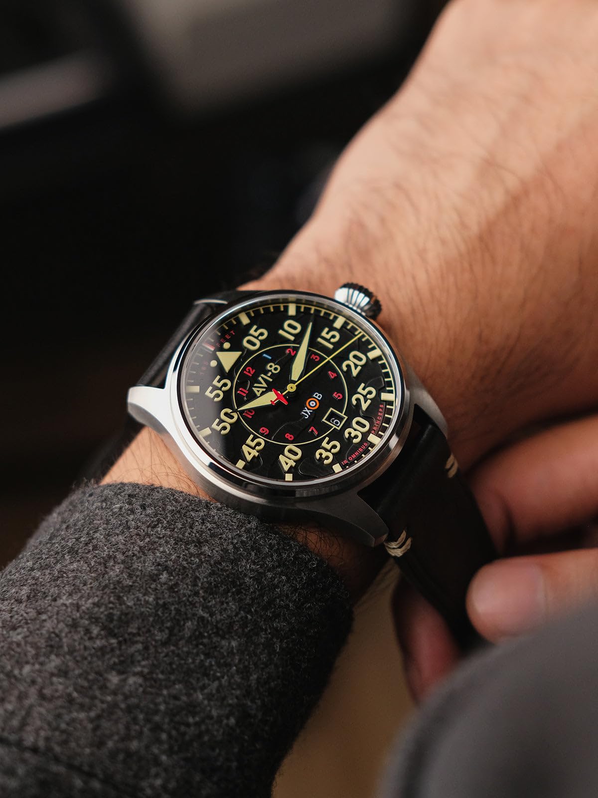 AVI-8 Hawker Hurricane Clowes Orologio da uomo 46 mm automatico Night Reaper edizione limitata con cinturino in pelle AV-4097