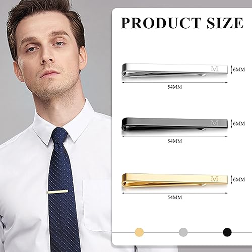 Miniatura 2 de UBGICIG Juego de 3 clips de corbata de acero inoxidable para hombre, elegante juego de clips de corbata personalizados para hombres, clásico,