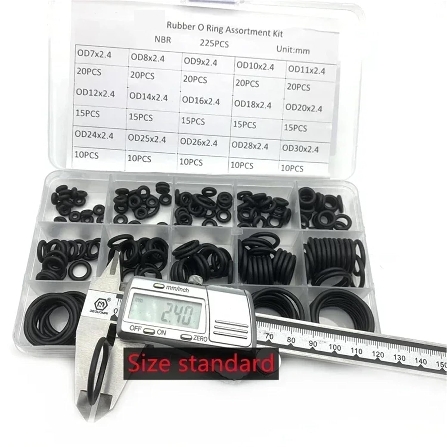 Versatile Rubber O Ring Thickness 2.4mm Assortment Black Sealing Gaskets Set Nitrile Washer for Car 15Size(3pcs)