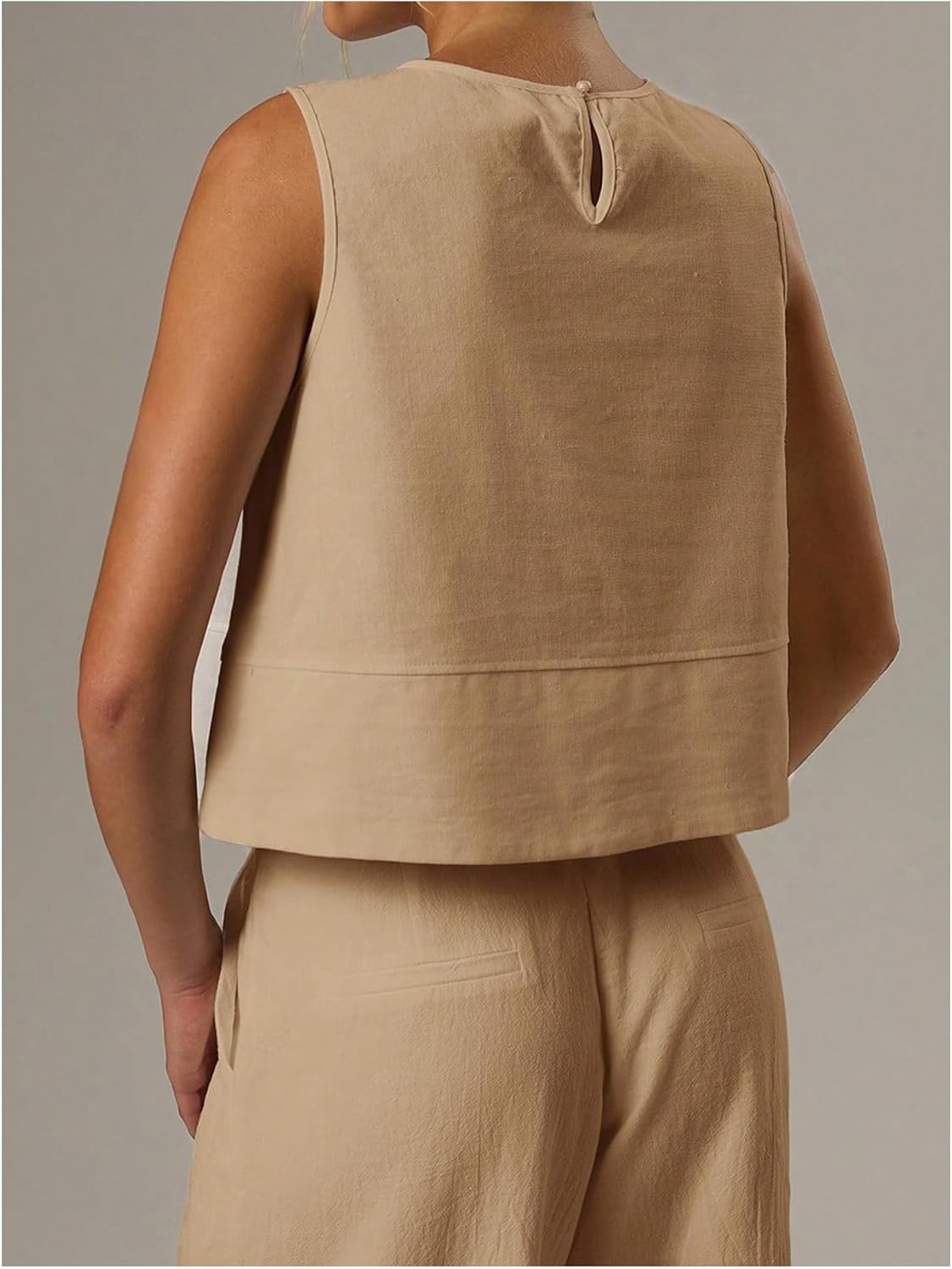 MakeMeChic Women's Linen Shirts Dressy Tops Summer Crop Tank Tops Sleeveless Blouse Work Shirts - Image 4