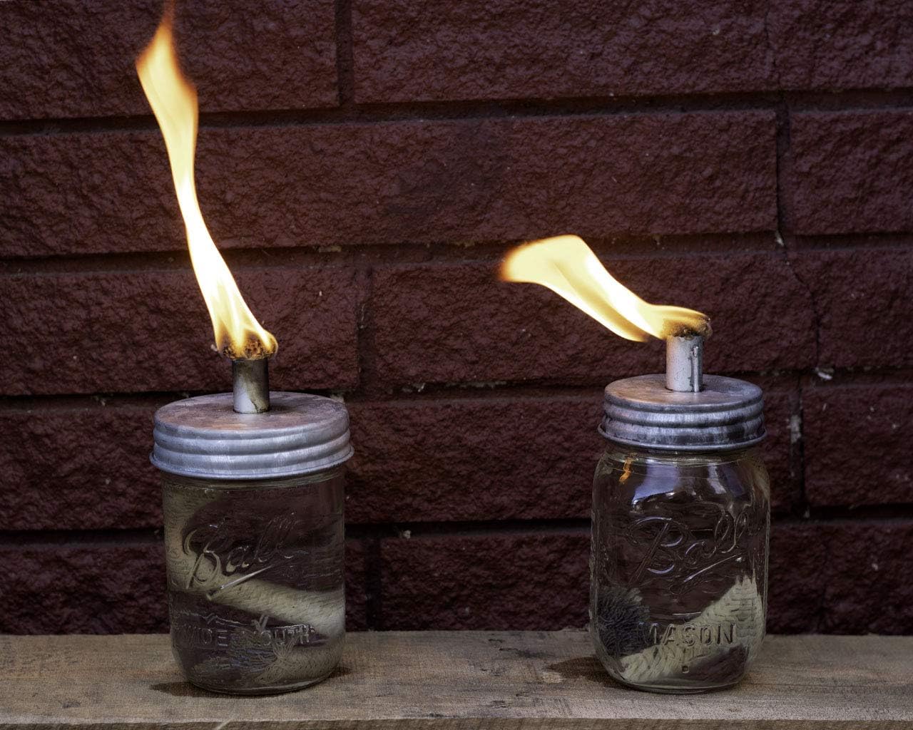 Oil Lamp Torch Lids with Wick in Galvanized Metal by Mason Jar Lifestyle (2 Pack, Wide Mouth)