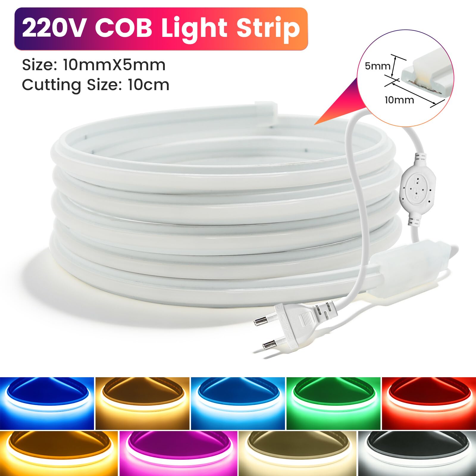 Neon LED Streifen, 240LEDs/m Superhellea Flexibel Selbstklebend COB LED Band, Schnitt alle 10cm，Hochzeit DIWeihnachten DIY LED Lichtband mit Netzteil für Wohnzimmer Küche Deko(Eisblau，35m)