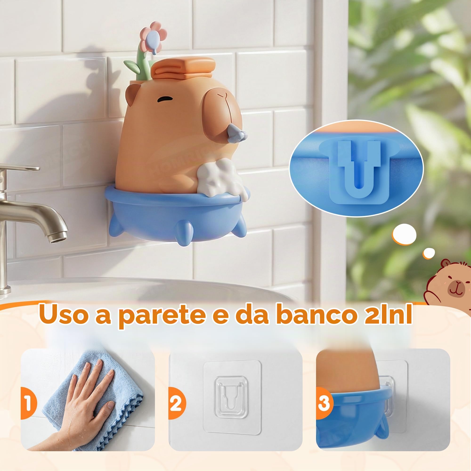 Homrich Capybara - Dispenser automatico di sapone, con sensore touchless, in silicone, regolazione della schiuma a 3 livelli, 280 ml, dispenser impermeabile ricaricabile IPX7 per bagno, regalo per