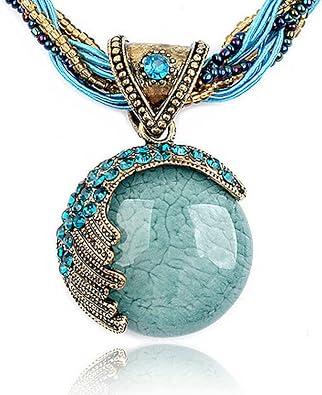 Turquoise Pendant Necklace for Women,Boho Chunky Collar Jewelry