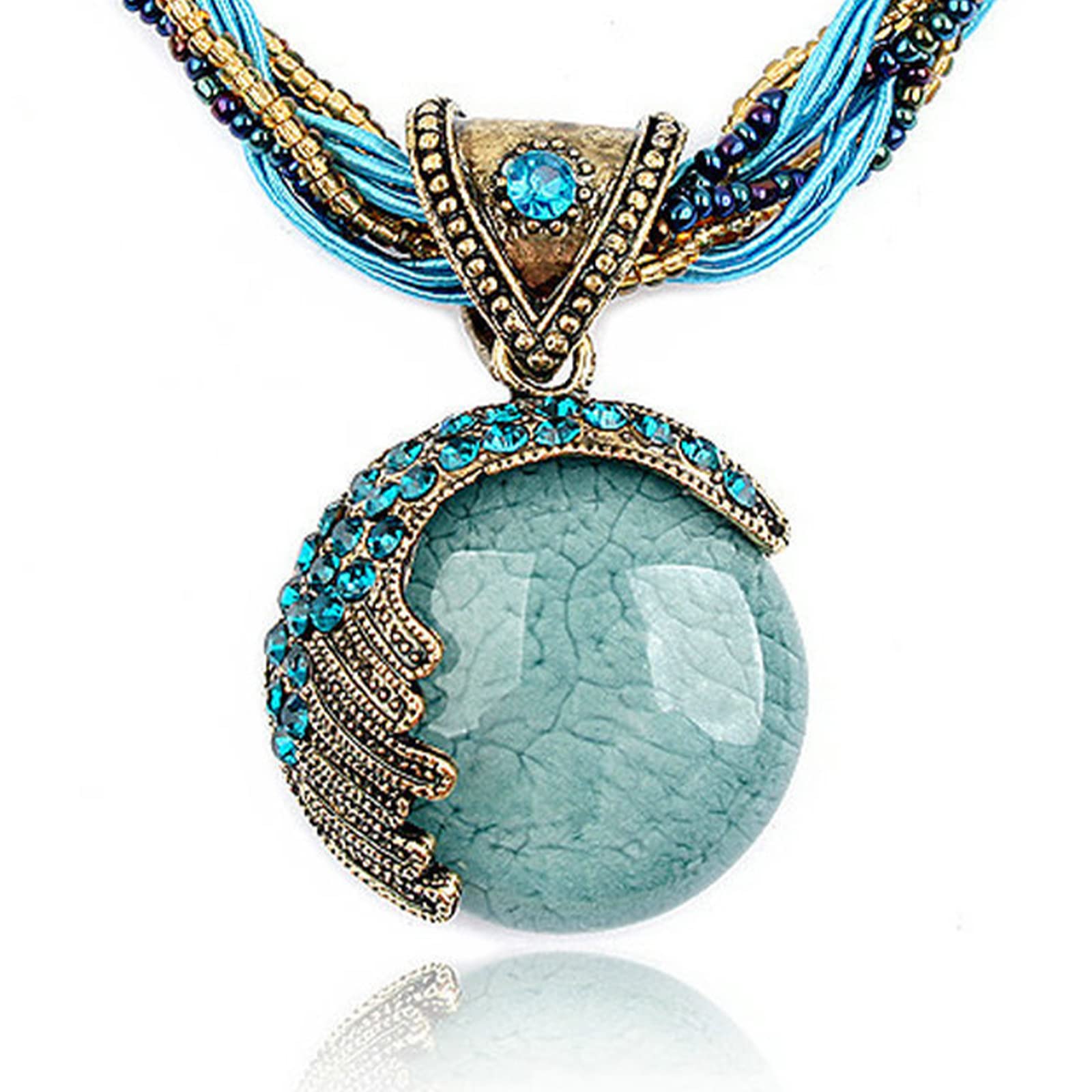 Collier bohème turquoise BG&WLing avec pendentif goutte d'eau rétro - 7