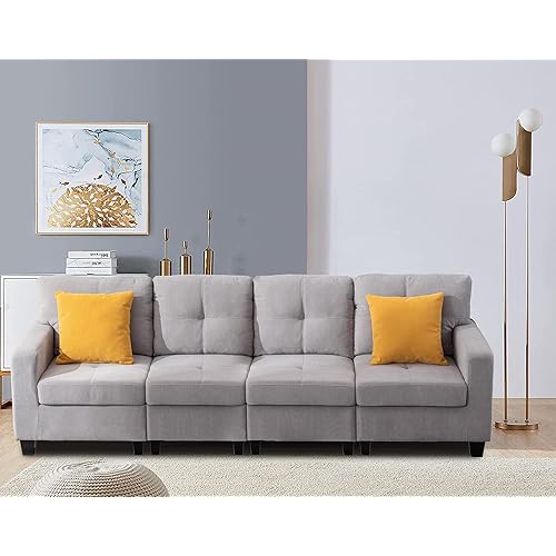 Payeel Reversible Modular Sofa 105" W Square Arm Modern Couch Small Sectional Furniture Sofa Set (4 Seat Sofa, Light Gray)