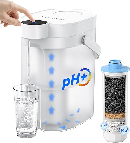 Waterdrop Dispensador de filtro de agua recargable alcalino, jarra potente eléctrica instantánea de 6 etapas, agua alcalina mineralizada saludable,