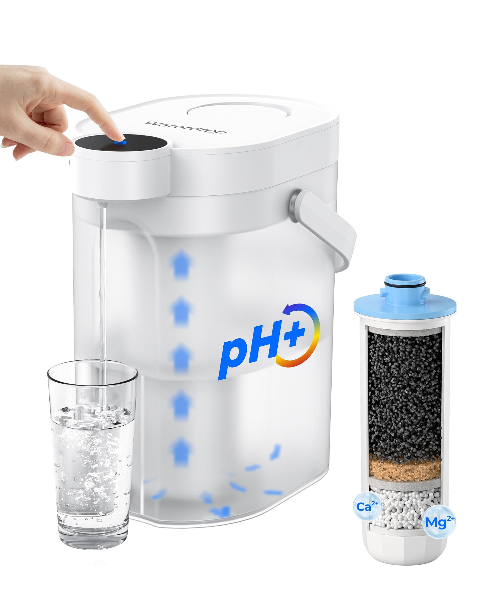 Waterdrop Alkaliczny filtr do wody, możliwość ponownego ładowania, 3,5 l, 6-stopniowy, elektryczny dzbanek na wodę, zdrowa mineralizowana woda alkaliczna, przenośny blat filtrujący wodę, nie redukuje