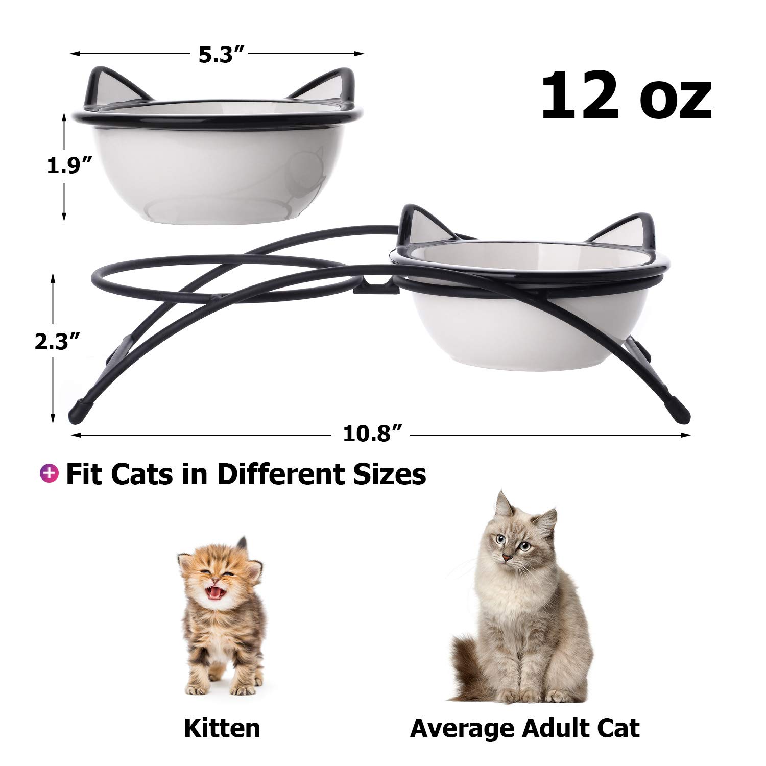 Y YHY Cat Food Bowls, Raised Cat Bowls for Food and Water,Ceramic Elevated Pet Dishes Bowls with Stand,12 oz Cats and Small Dogs Bowls,Dishwasher Safe