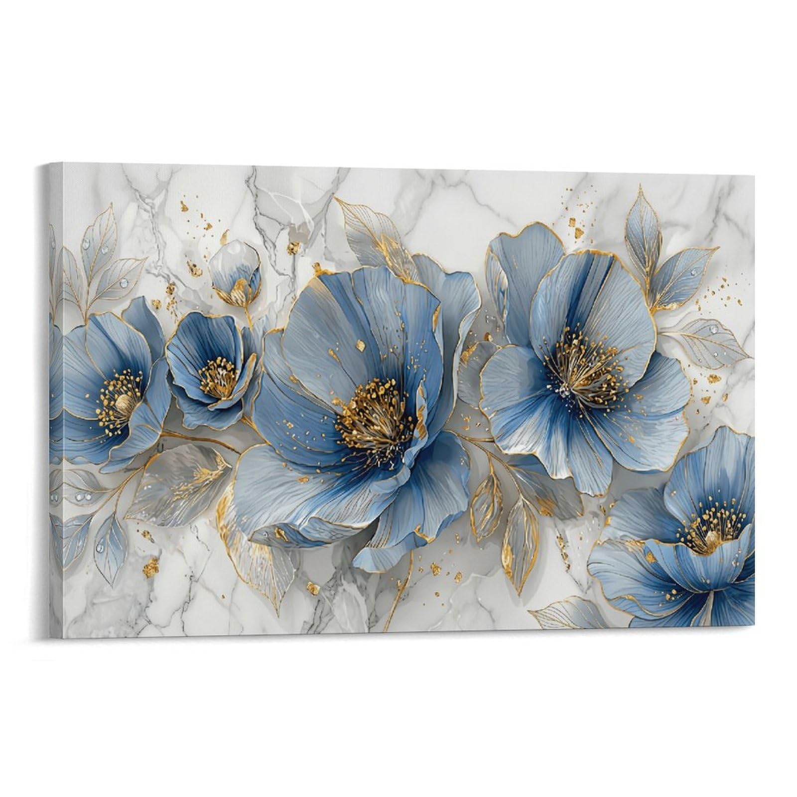 XPASHIQWC Blue & Gold Flower Poster Artwork Giclee Canvas Prints Modern Canvas Wall Art Picture Wall Hanging for Home Decorations 20x30inch(50x75cm)