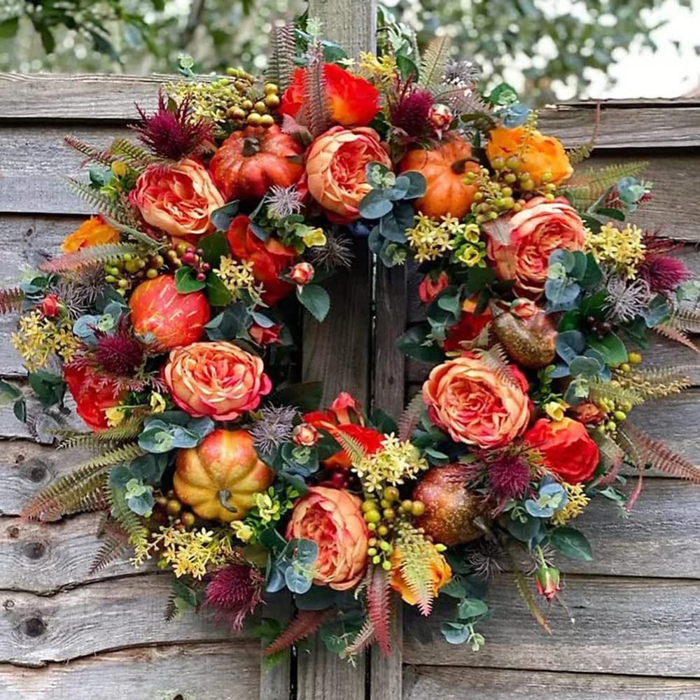 Guirnalda De Navidad Guirnaldas De Calabaza De Piña Artificial Adornos De Pared De Puerta Colgante Guirnaldas De Decoración De Otoño-B 48x48cm