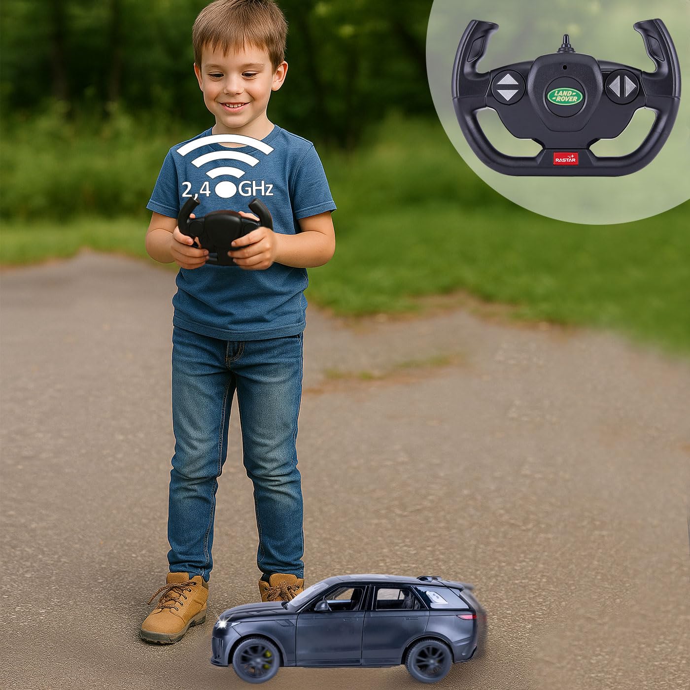 JAMARA 402245 Range Rover Sport SV 1:14 2,4 GHz – drzwi ręczne, zdalnie sterowany samochód RC, samochód zabawkowy dla dzieci z pilotem zdalnego sterowania, model samochodu, pomysł na prezent dla