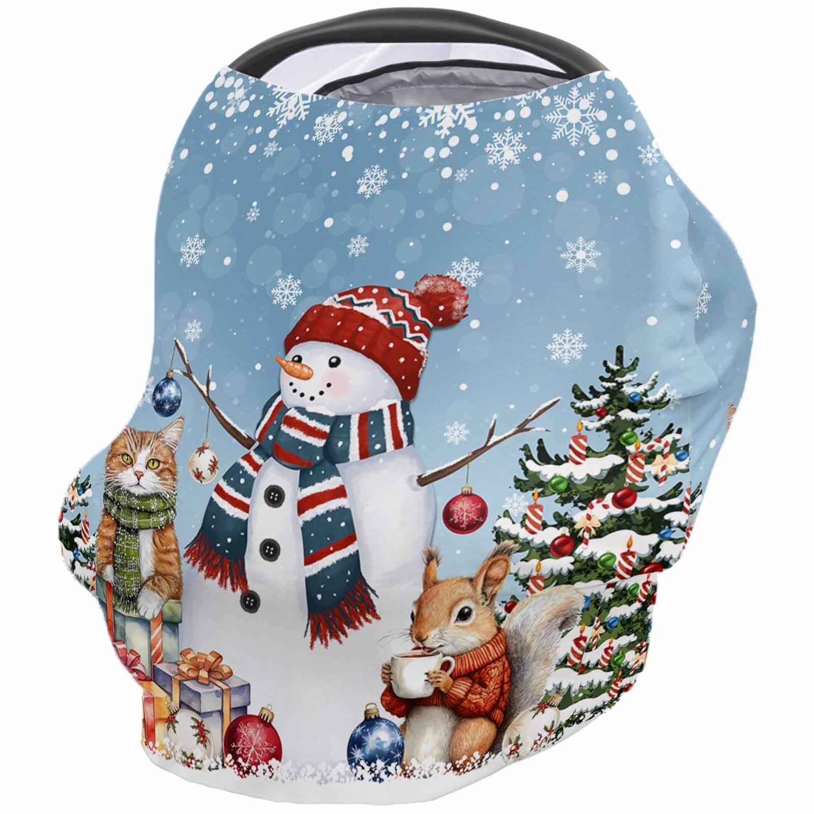 Nursing Cover for Breastfeeding Scarf, Xmas Tree Snowflakes Snowman Squirrel Cat Blue Baby Car Covers Super Soft Multi Use for Canopy Shopping Cart Cover Blanket Stroller Cover