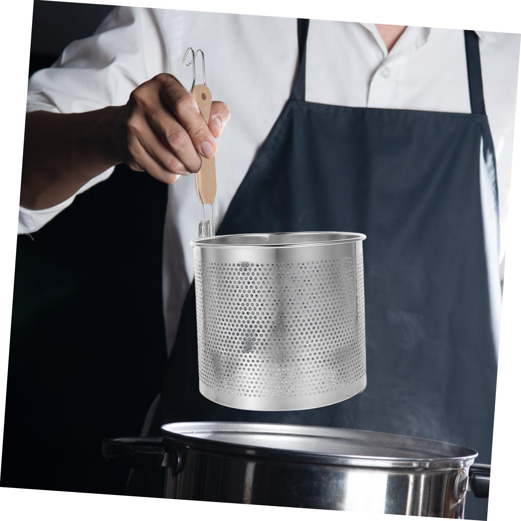 Edelstahl Nudelsieb mit Langem Griff, Feinmaschig, Silber