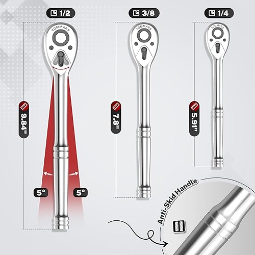 Miniatura 7 de TOMMARS Llave de trinquete de 1/2 pulgada, llave de trinquete de liberación rápida de 72 dientes, reversible, regalos para hombres, herramientas
