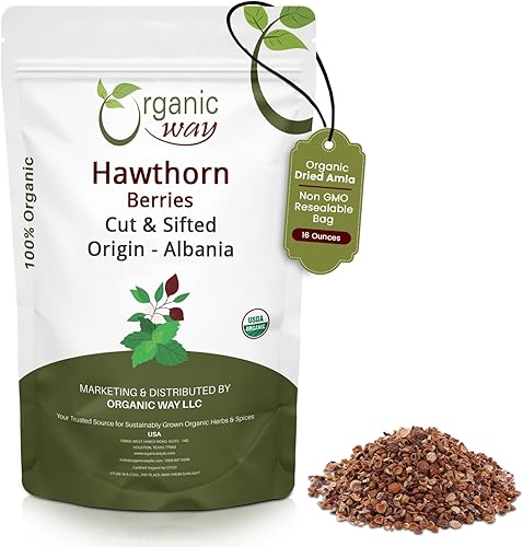Organic Way Hawthorn Berries cortadas y tamizadas (Crataegus monogyna) - Cosecha silvestre europea  Certificado orgánico y Kosher  Vegano, sin OMG y