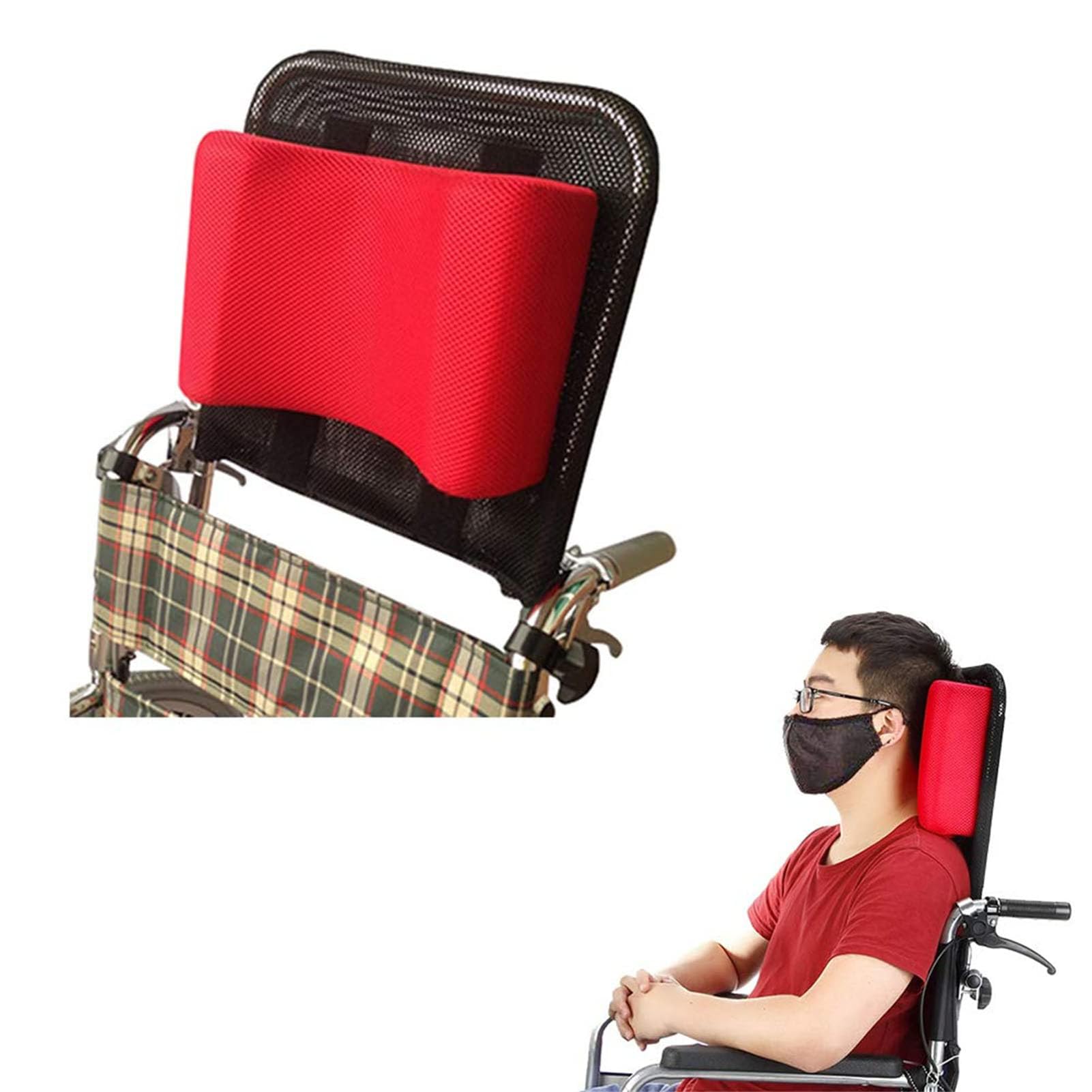 Soporte para el Cuello, reposacabezas para Silla de Ruedas, Soporte para el Cuello, reposacabezas para Silla de Ruedas, cojín Ajustable para Cualquier Silla de Ruedas de 16 a 20 Pulgadas (Rojo)