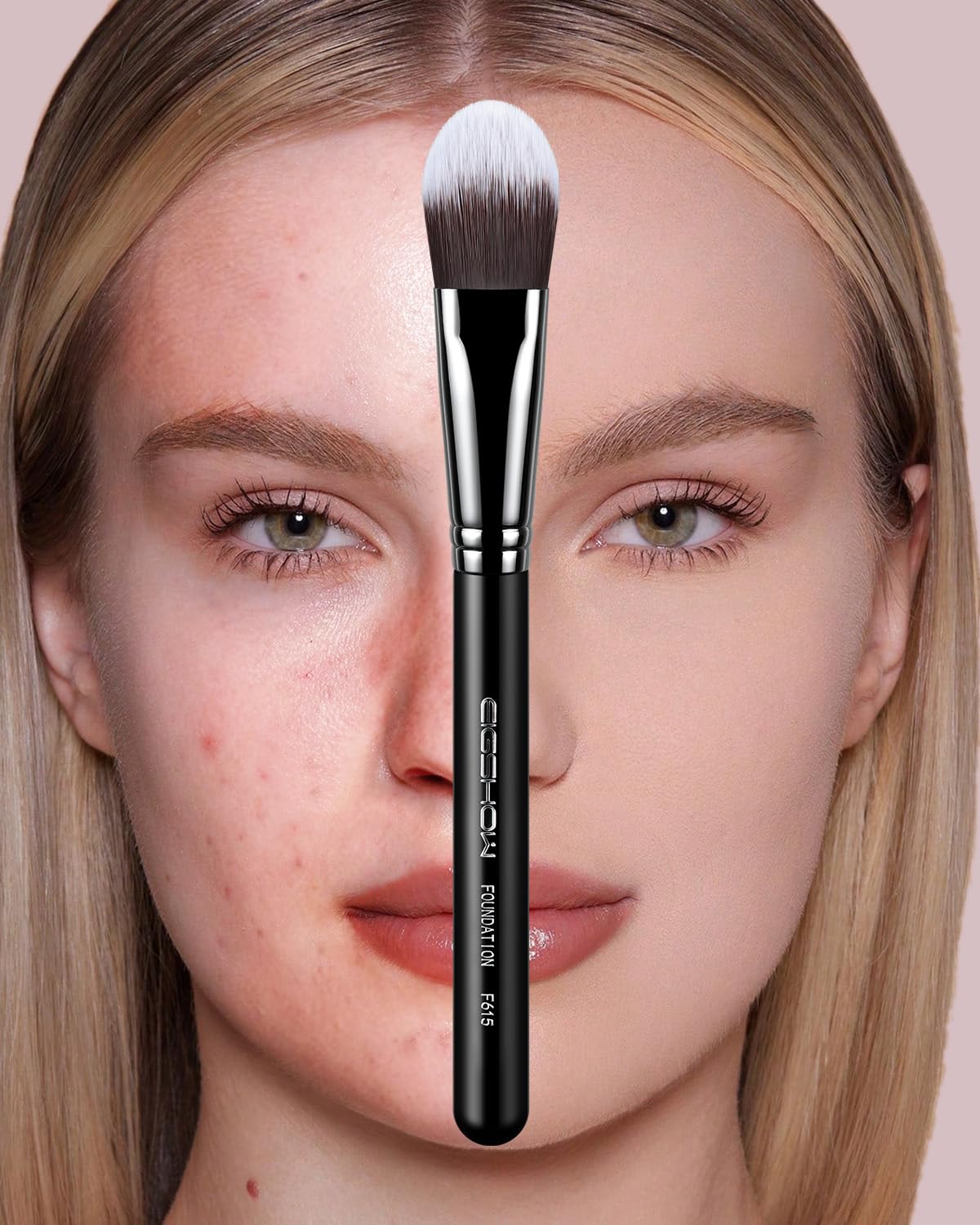 EIGSHOW Flat Foundation Brush With Non-Absorbent Synthetic Bristles (F615) | Streak-Free Blending, Foundation Makeup Brush for Liquid, Cream, Mask, Vegan & Cruelty-Free