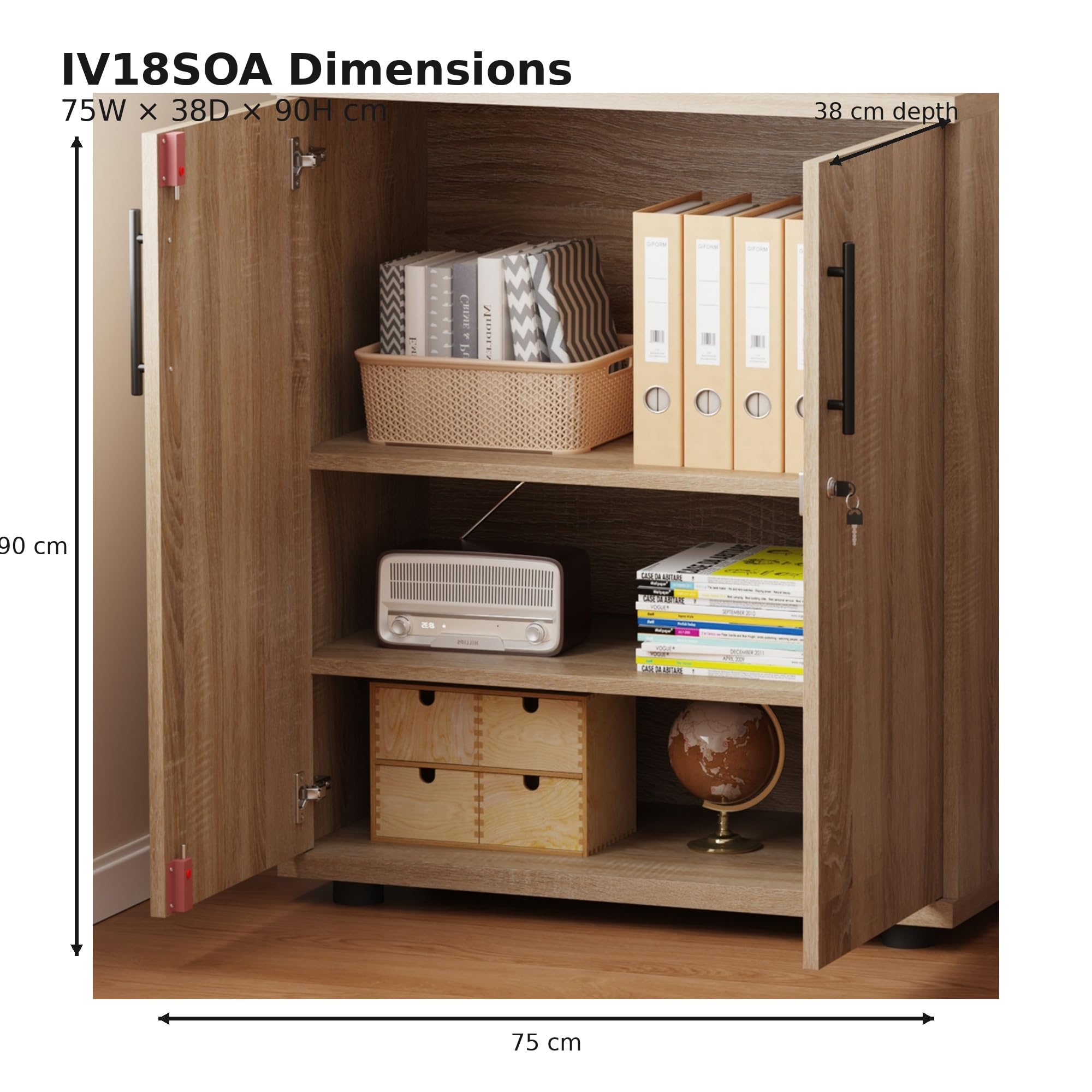 Armario de Almacenamiento de Oficina con Cerradura de 2 Puertas, archivador de Madera para el hogar, 2 estantes Ajustables, Unidad de Almacenamiento Corta (Roble Sonoma)