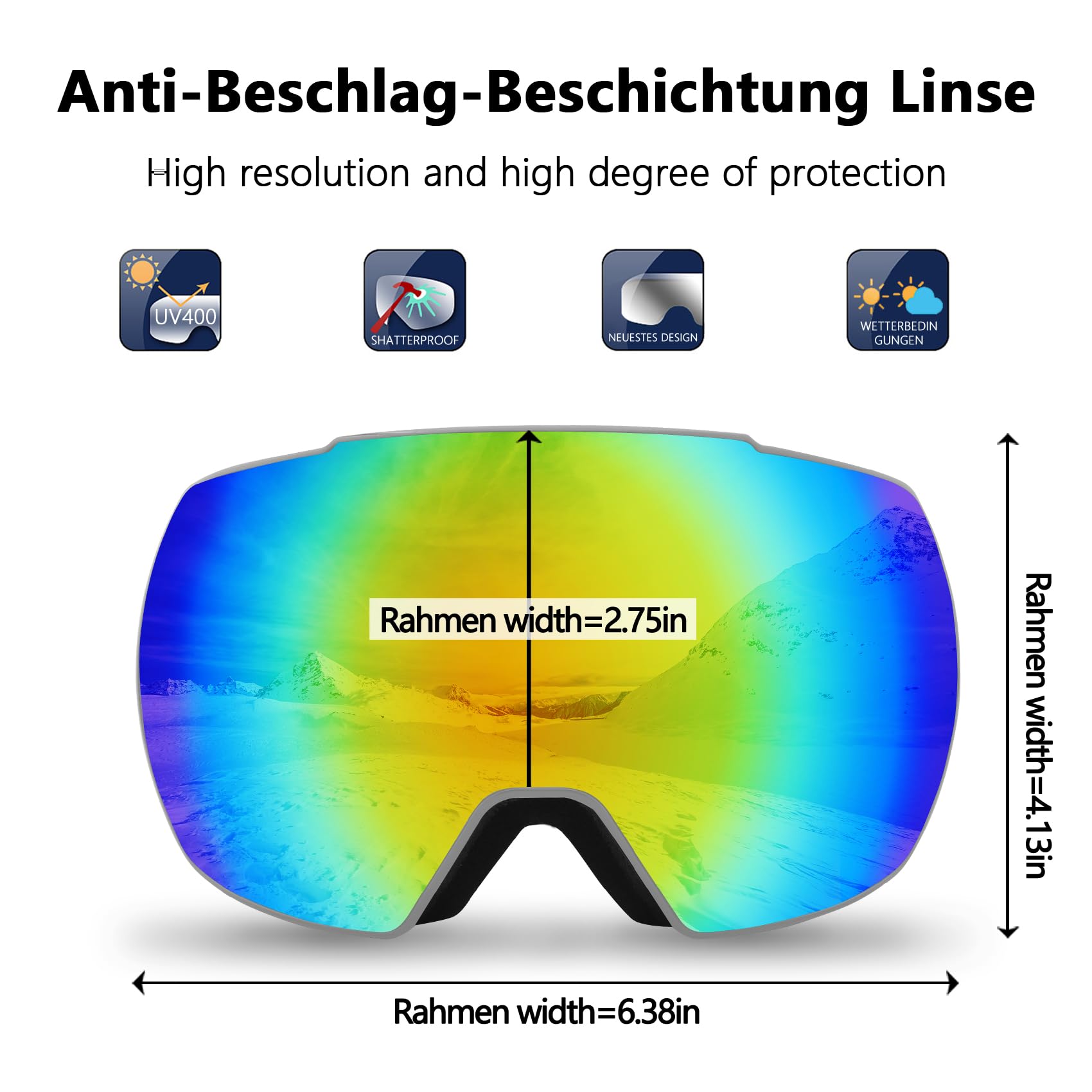 DUDUKING Sphere Lunettes de ski pour homme et femme - Lunettes de snowboard pour adultes et adolescents - Double lentille anti-buée - Protection UV 400 - Compatible avec le ski, la moto, le cyclisme