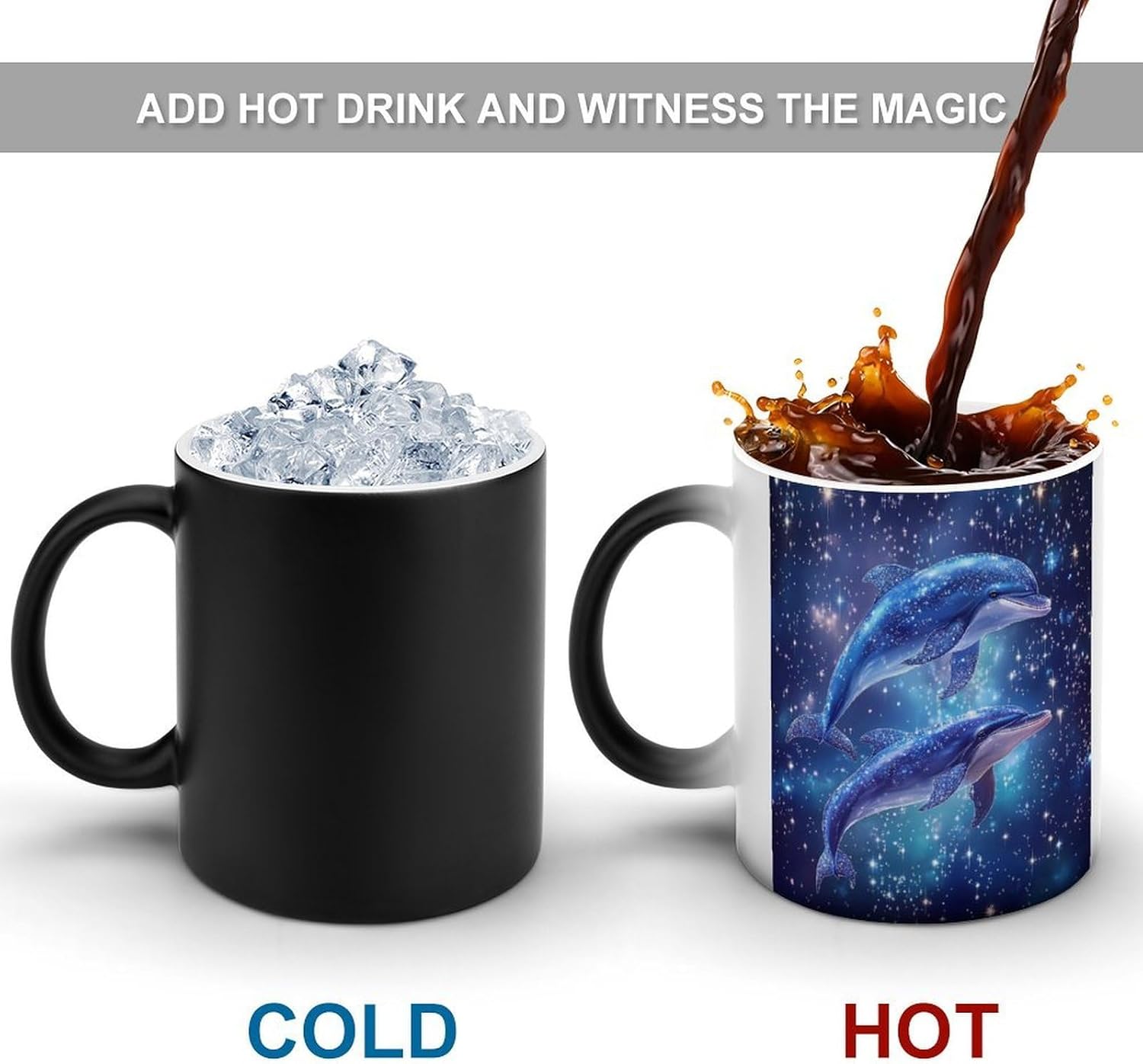 Dolphins Glitter Funny Color Changing Coffee Mug Ceramic Magic Cup Personalized Discoloration Tea Mugs