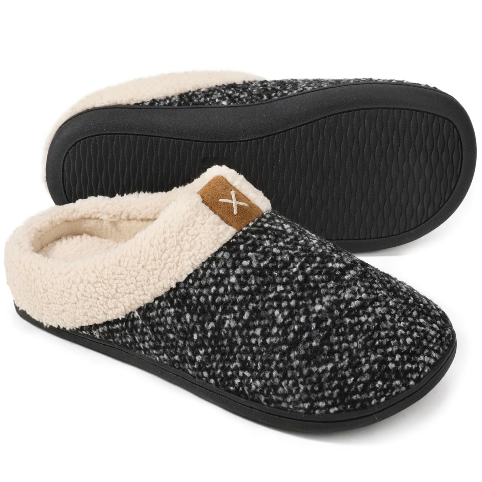 ULTRAIDEASMens Slip On Slippers, Sherpa Lined House Shoes with Memory Foam for Indoor Outdoor, Machine Washable