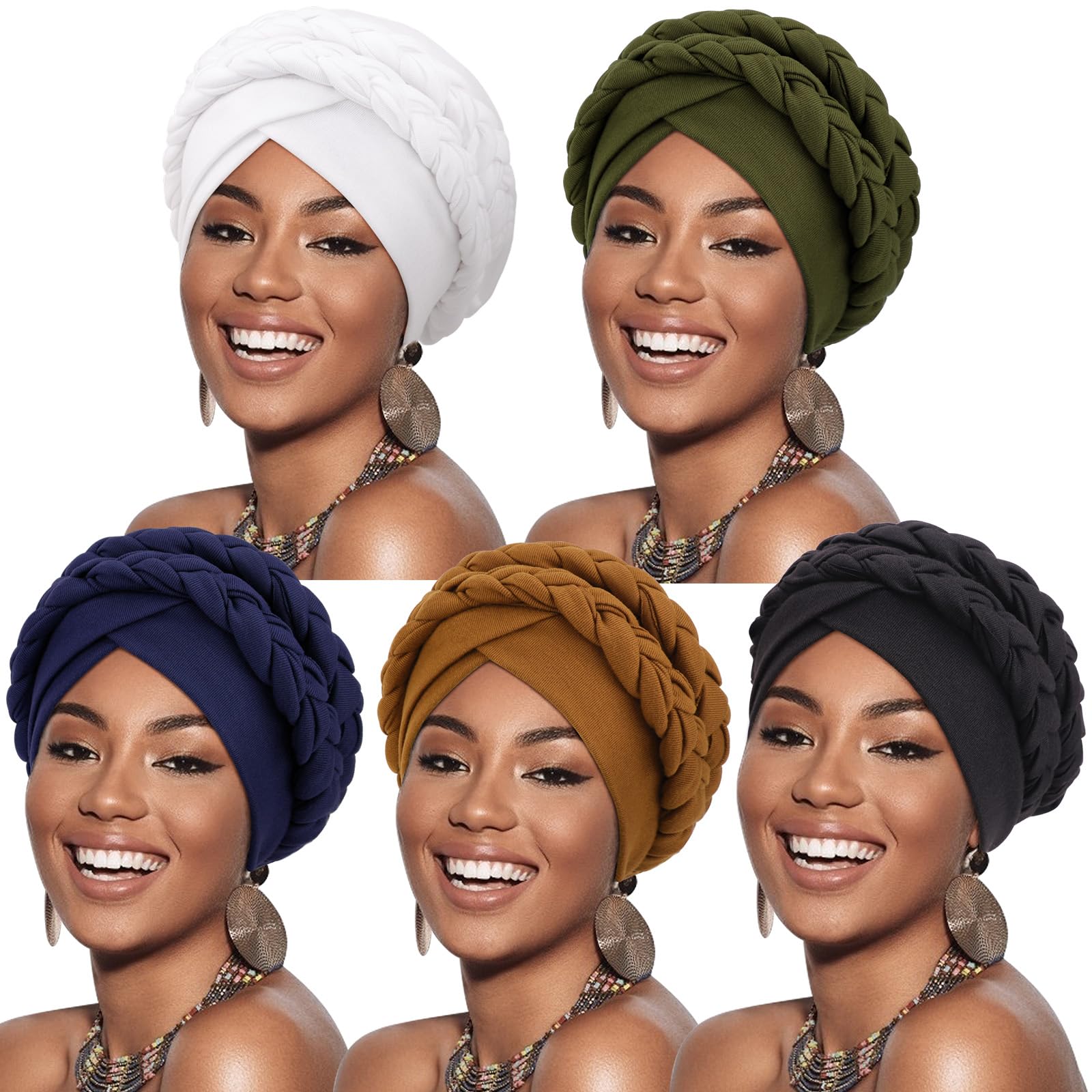 DRESHOW African Women Turban Caps Beanie Twist Headscarf Pre-Tied Double Twisted Braids Headwraps for Women Chemo Cancer Cap