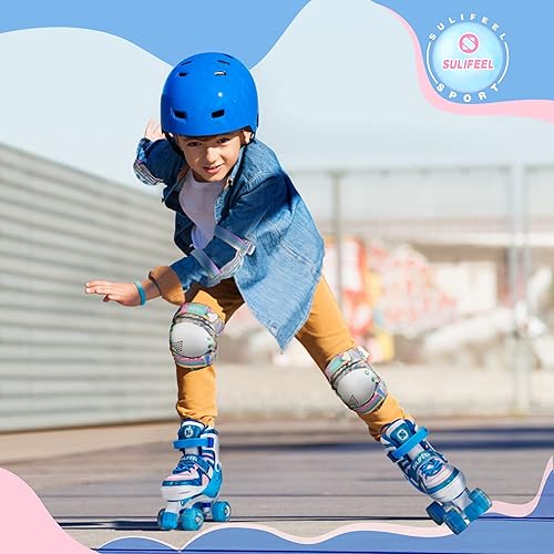 Miniatura 74 de SULIFEEL - Patines infantiles con luz ajustable y diseño de unicornio y arcoíris, tamaño 4 para niños y niñas b púrpura