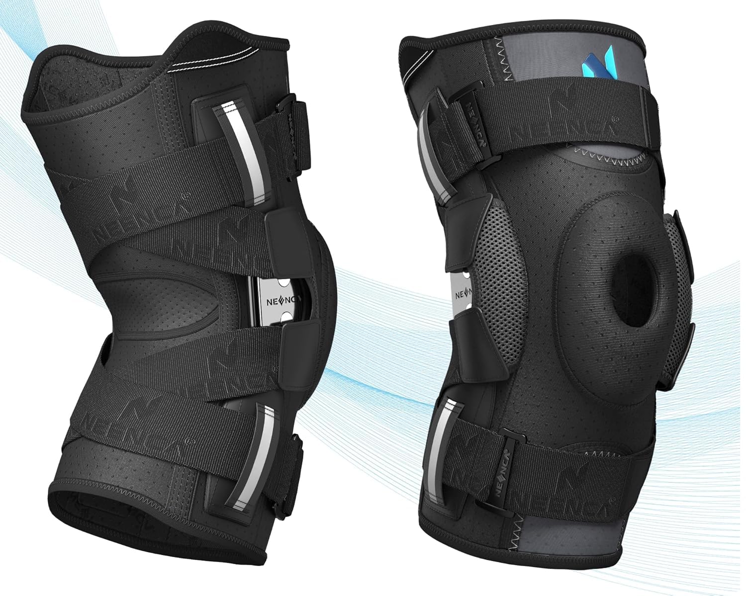 NEENCA Rodillera dolor de rodilla, rodillera con bisagra y sistema de sujeción patentado X-Straps, fuerte estabilidad para aliviar el dolor en las articulaciones, artritis, desgarro de menisco