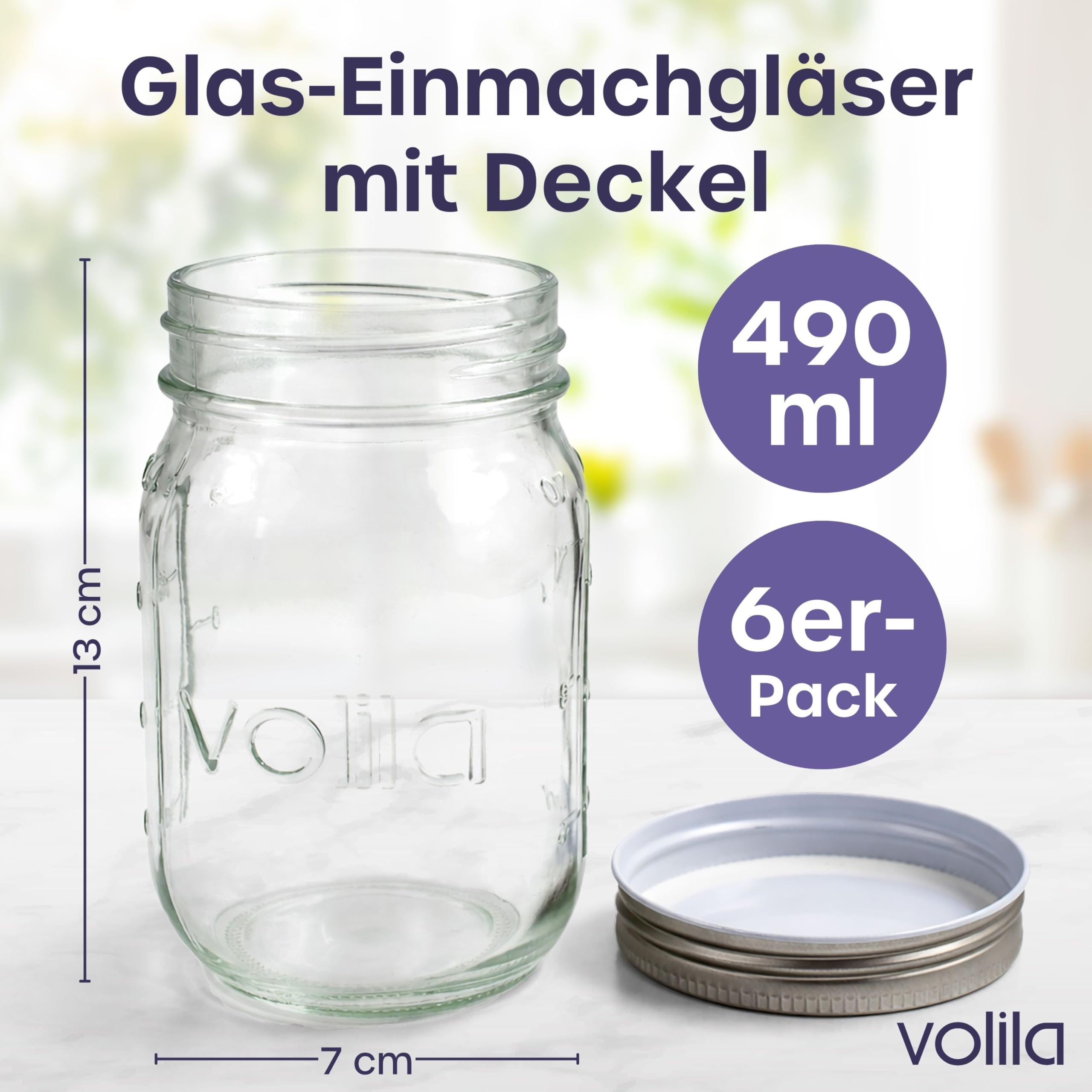 volila 6 Stück Einmachgläser mit Schraubdeckel- 490ml Mason Jar mit Deckel für Einkochgläser Overnight Oats, Meal Prep, Vorratsgläser mit Schraubverschluss & Fermentierglas Küche, Haushalt & Wohnen