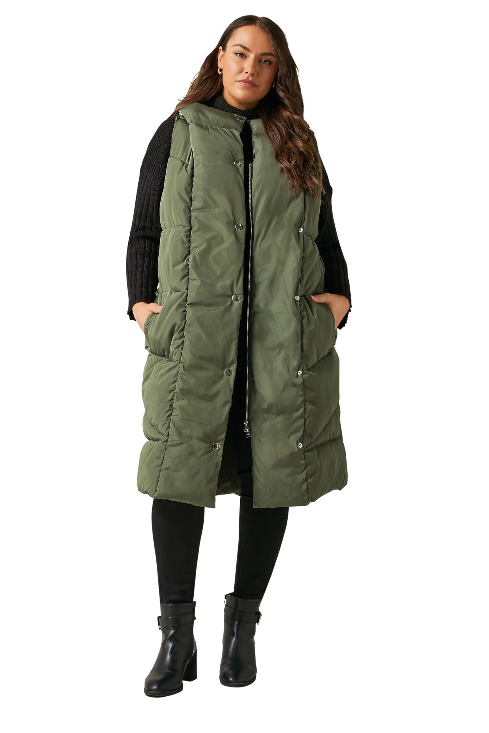 Evans Women's Green Curve Khaki Padded Gilet - Plus Size Curve