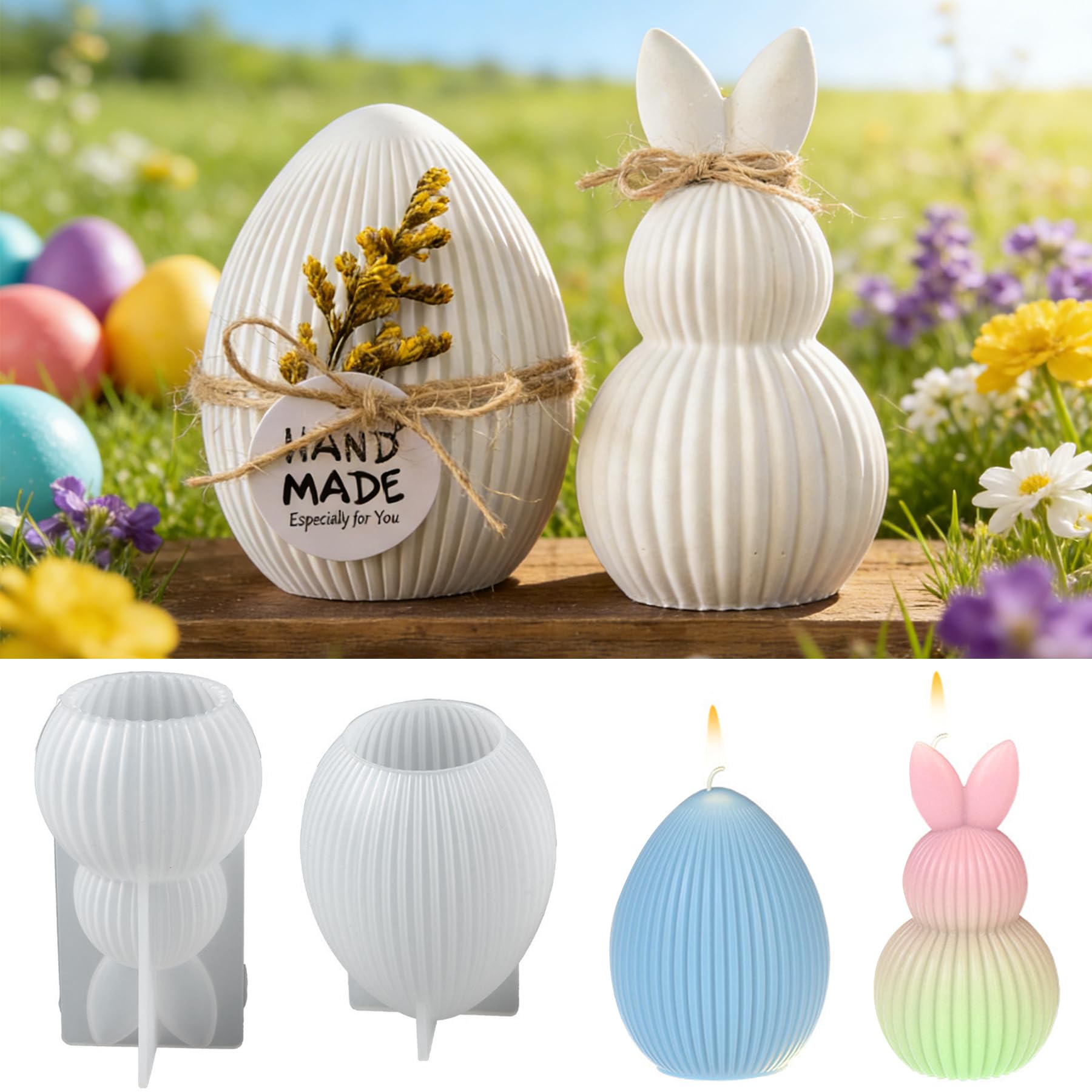 2 Stück Ostern Kaninchen Silikonform,3D Eierform Ostereierform,Silikonformen Ostern,SilikonformOstern Osterei,3D Osterhase Kerzenformen,Kerzenform Osterdeko,Gipsform Osterhasen Silikonform