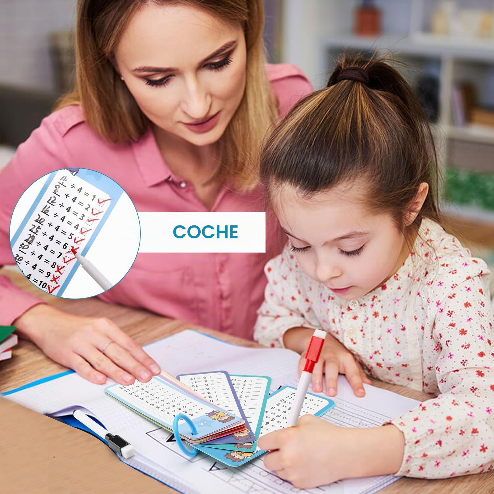 APOMOONS 4 Livres Cartes d'apprentissage avec 8 Feutres Effaçables, Table de Multiplication, Mathématiques pour Apprendre L'addition Soustraction Multiplication et Division